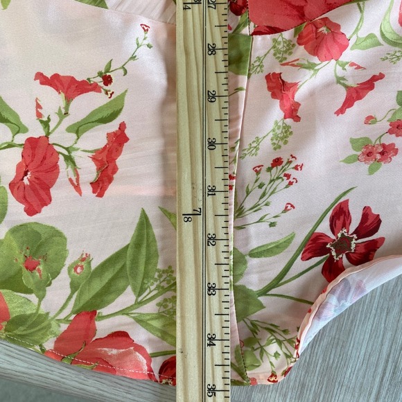 Anthropologie Boho Floral Asymmetrical Midi Skirt Size L Pink  Smocked Waist NWT - Picture 9 of 9